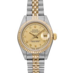 Rolex Datejust 26mm 18K Gold Steel Champagne Roman Dial Ladies Watch 69173