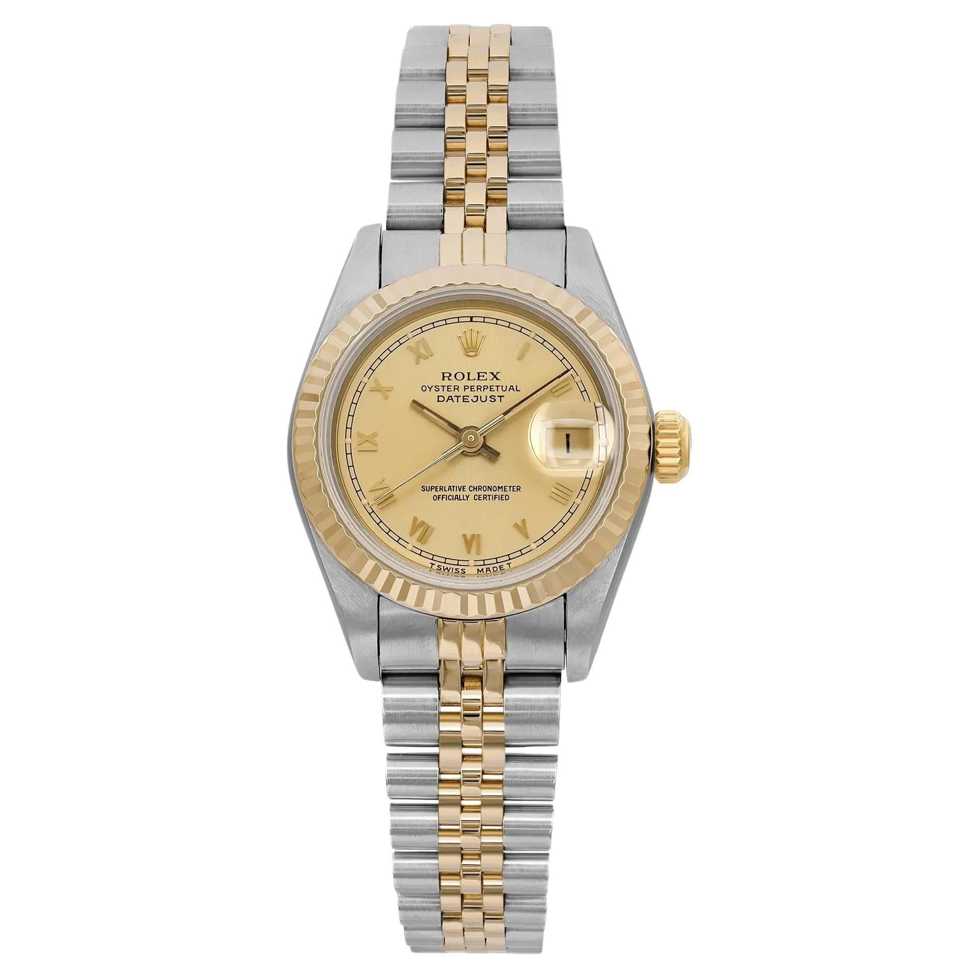 Rolex Datejust 26mm 18K Gold Stahl Champagner Roman Zifferblatt Damenuhr 69173