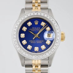 Rolex Datejust 26mm 18K Gold Steel Custom Dial Blue Ladies Watch 69173