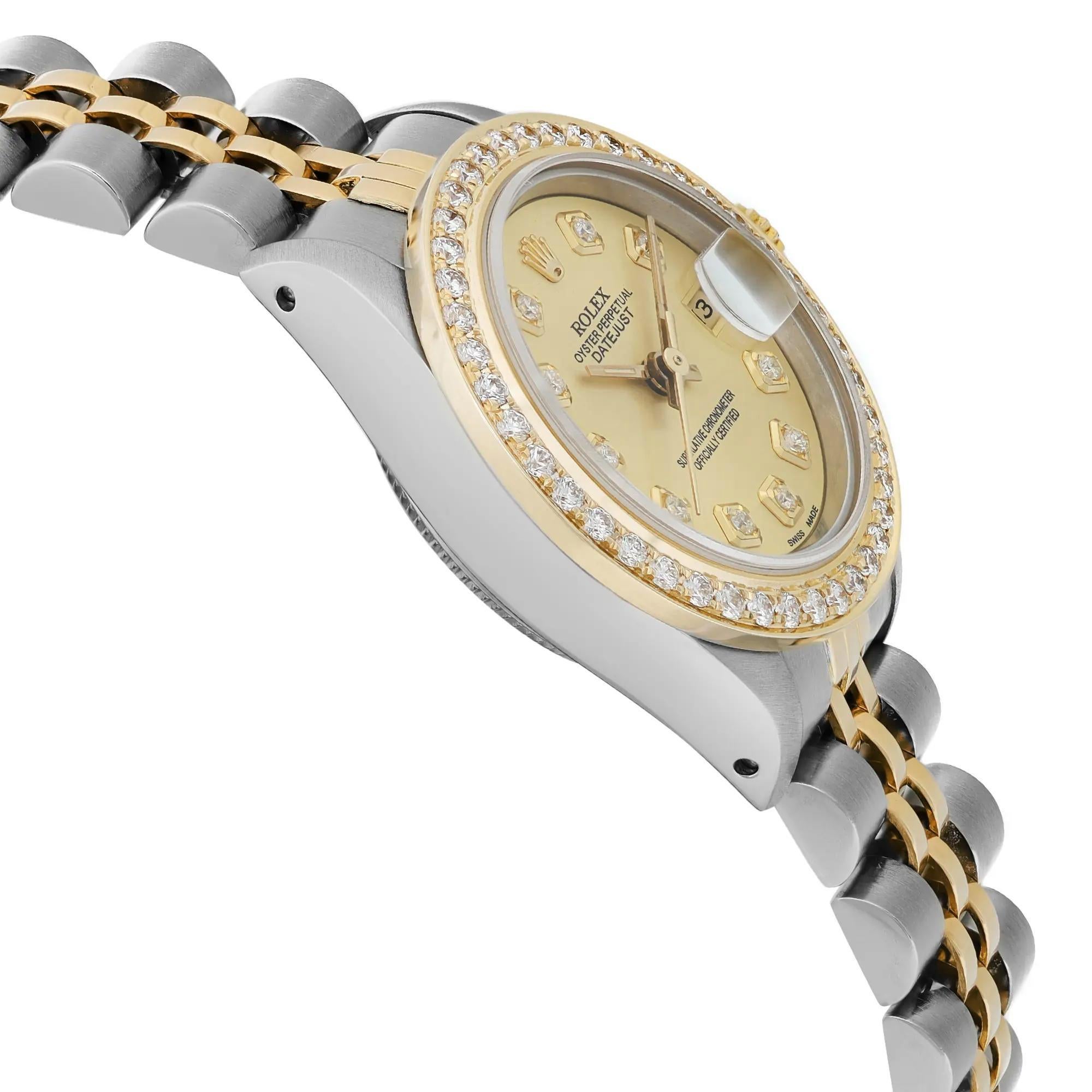 Rolex Montre Datejust 26 mm en or 18 carats, acier, cadran personnalisé avec diamants et lunette 69173 Pour femmes en vente