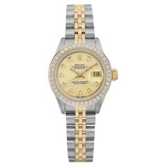 Rolex Montre Datejust 26 mm en or 18 carats, acier, cadran personnalisé avec diamants et lunette 69173