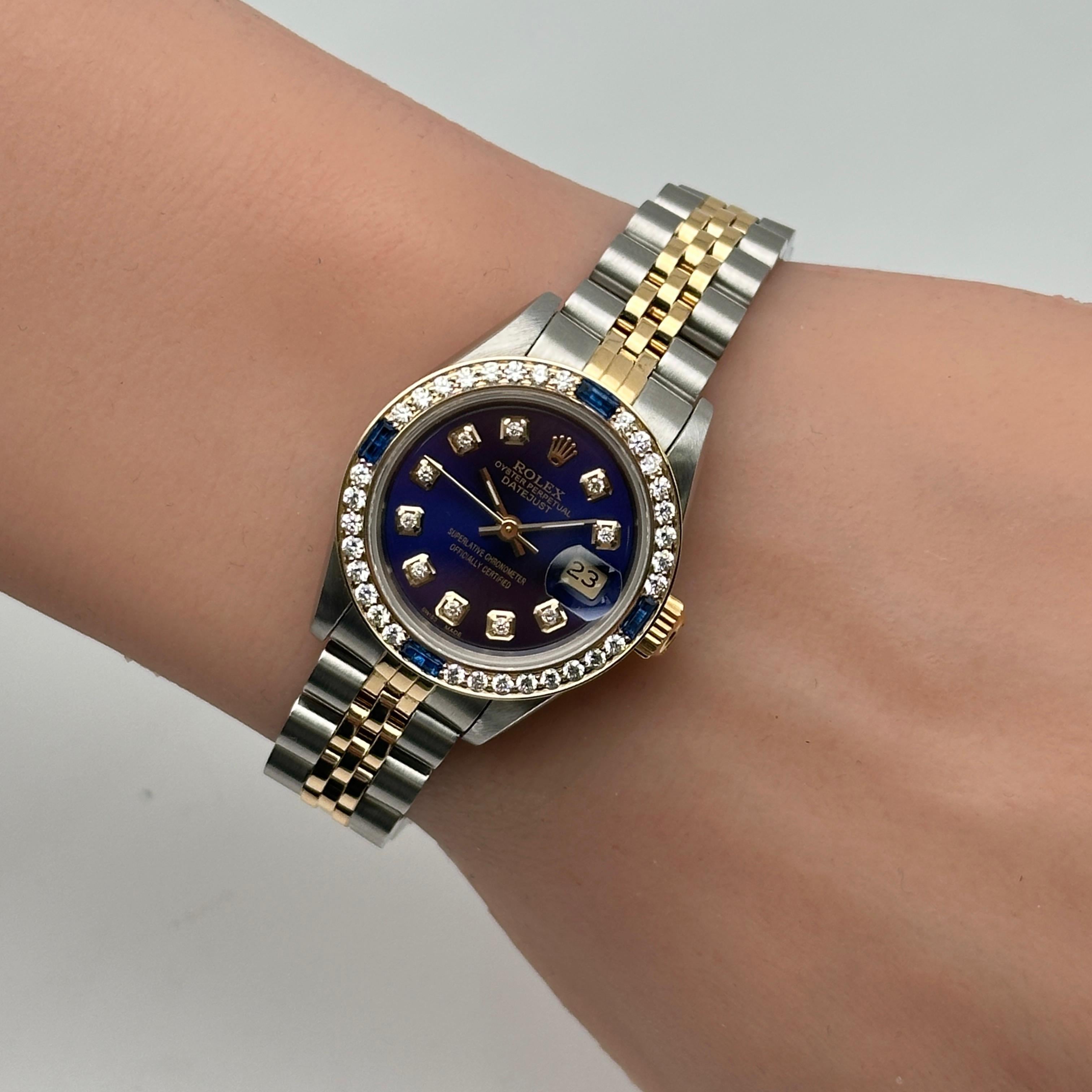 Rolex Datejust 26mm 18K Oro Acero Esfera Azul Señoras Reloj Personalizado Diamante 69173G en venta 3