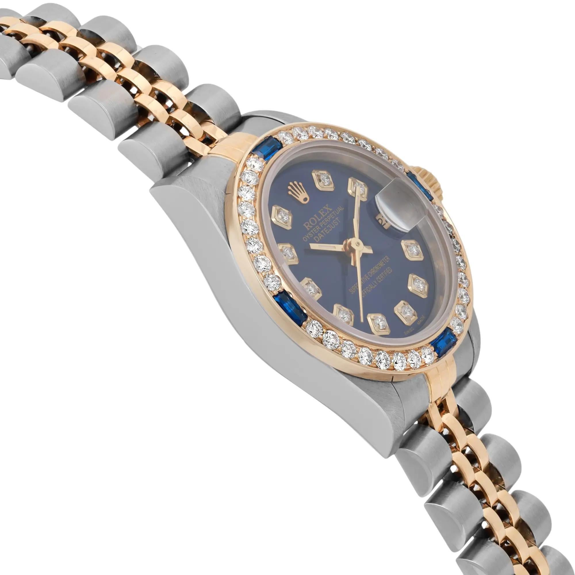 De las mujeres Rolex Datejust 26mm 18K Oro Acero Esfera Azul Señoras Reloj Personalizado Diamante 69173G en venta