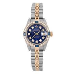 Rolex Montre Datejust 26 mm en or 18 carats, cadran bleu et diamants personnalisés pour femmes 69173G