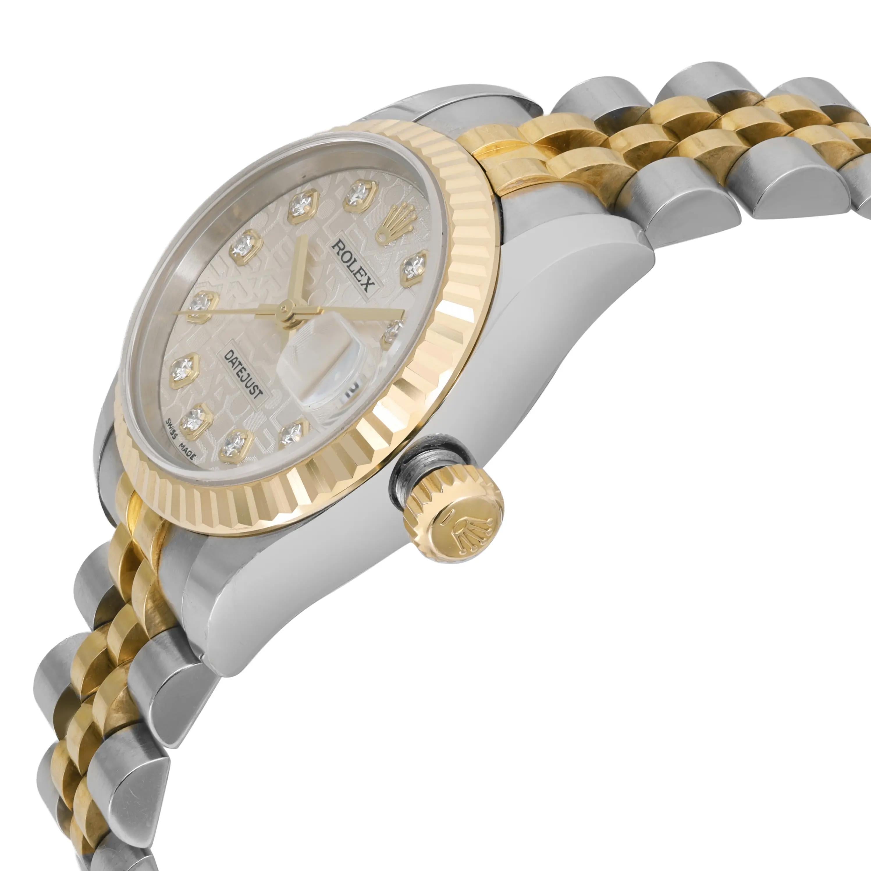 Rolex Montre Datejust 26 mm en acier or 18 carats avec cadran argenté Jubilee 179173 Excellent état - En vente à New York, NY