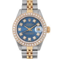 Rolex Datejust 26mm 18K Gold Steel Navy Dial Ladies Custom Diamond Watch 69173