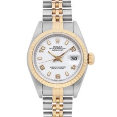 Rolex Datejust 18k Gold Steel No Holes Case White Dial Ladies Watch 69173
