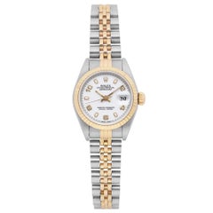 Rolex Montre Datejust en or 18 carats avec boîtier en acier et cadran blanc, pour femmes 69173