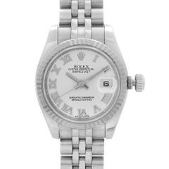 Rolex Datejust 18k Gold Steel White Roman Dial Automatic Women Watch 179174