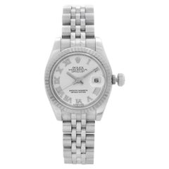 Rolex Datejust 18k Gold Steel White Roman Dial Automatic Women Watch 179174