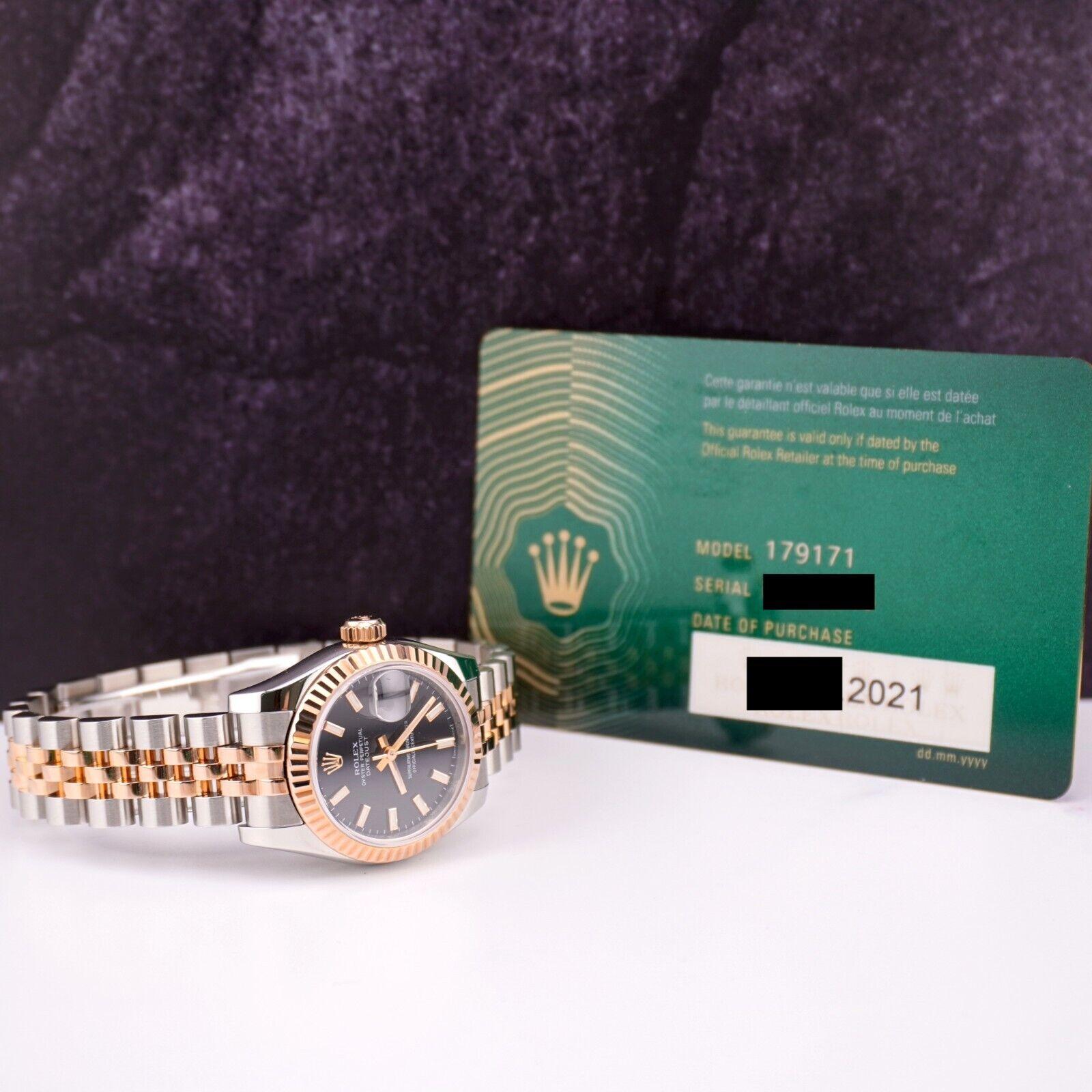 Rolex Datejust 26mm 18k Rose Gold & Steel Fluted Jubilee Black Dial Watch 179171 For Sale 5