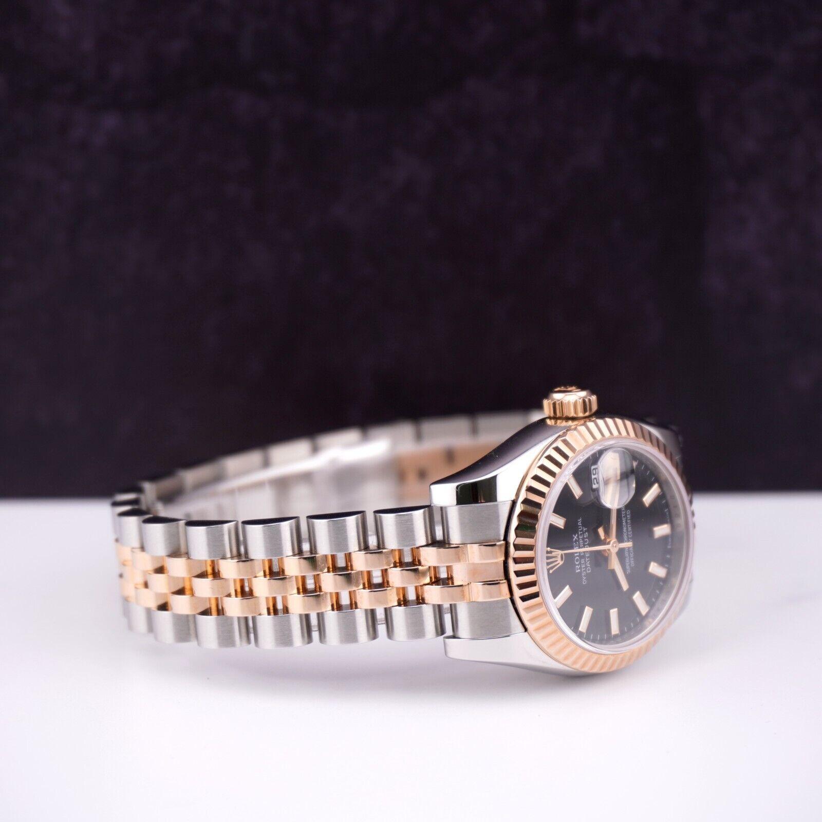 Rolex Datejust 26mm 18k Rose Gold & Steel Fluted Jubilee Black Dial Watch 179171 In Excellent Condition For Sale In Pleasanton, CA