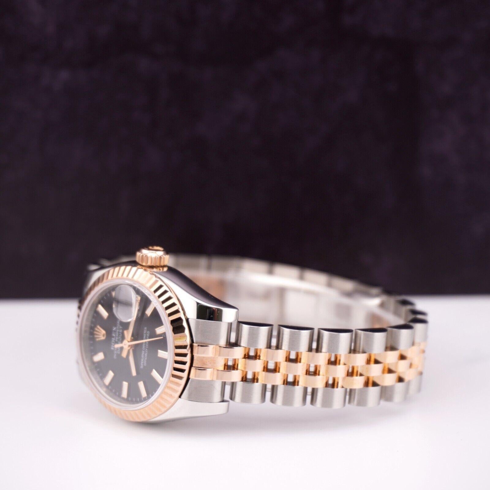 Women's Rolex Datejust 26mm 18k Rose Gold & Steel Fluted Jubilee Black Dial Watch 179171 For Sale