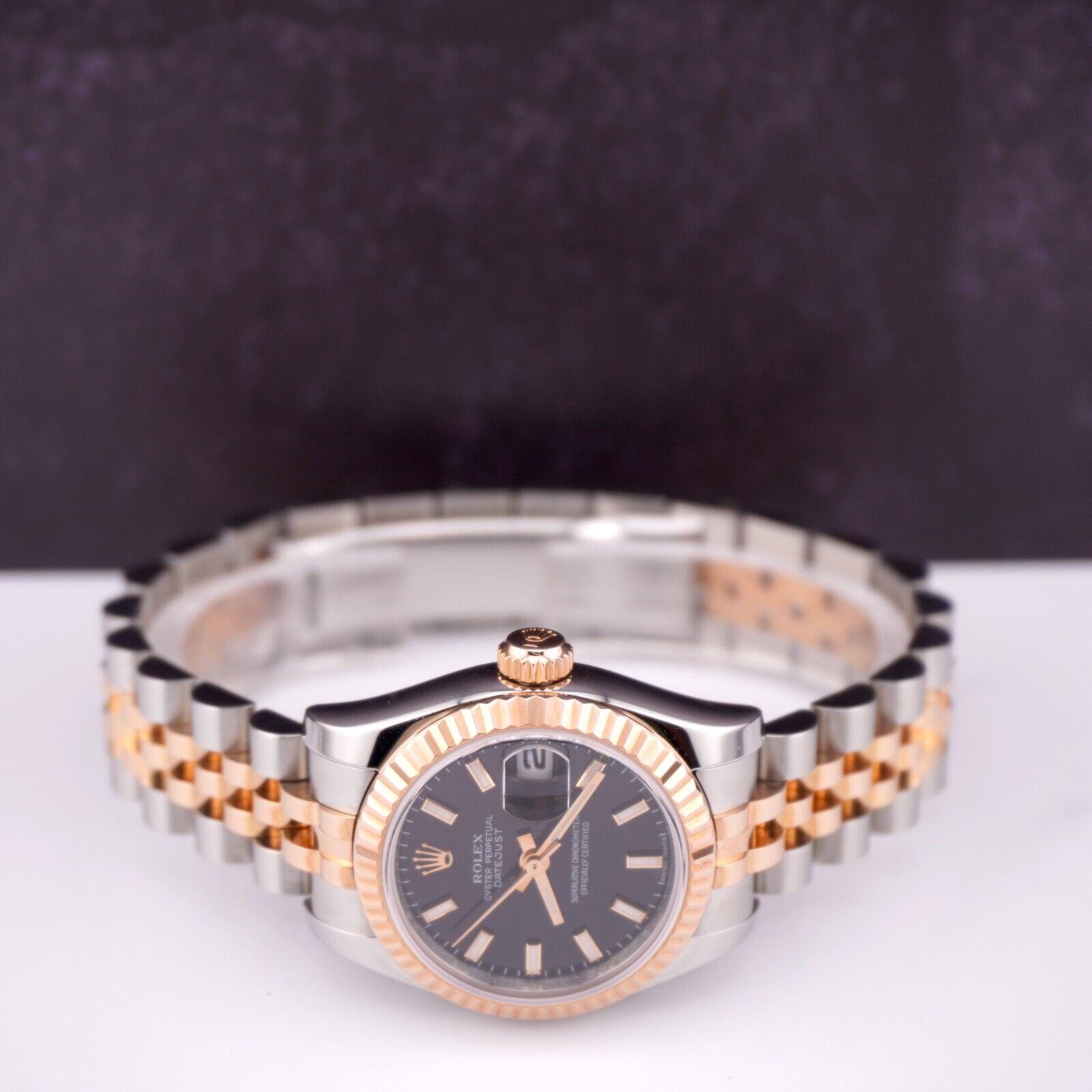 Rolex Datejust 26mm 18k Rose Gold & Steel Fluted Jubilee Black Dial Watch 179171 For Sale 4