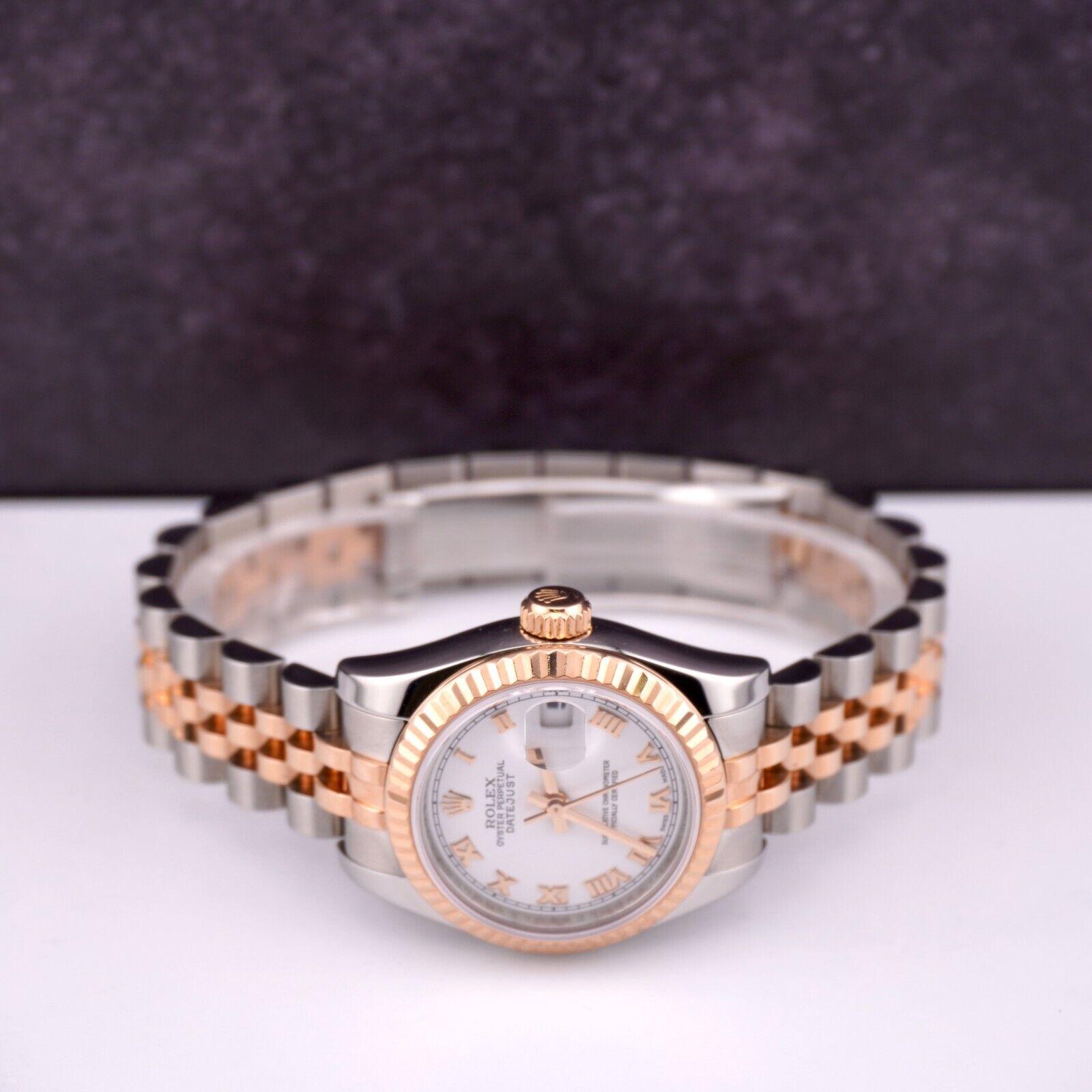 Rolex Datejust 26mm 18k Roségold & Stahl geriffelte Jubiläumsuhr mit weißem Zifferblatt 179171 im Angebot 5