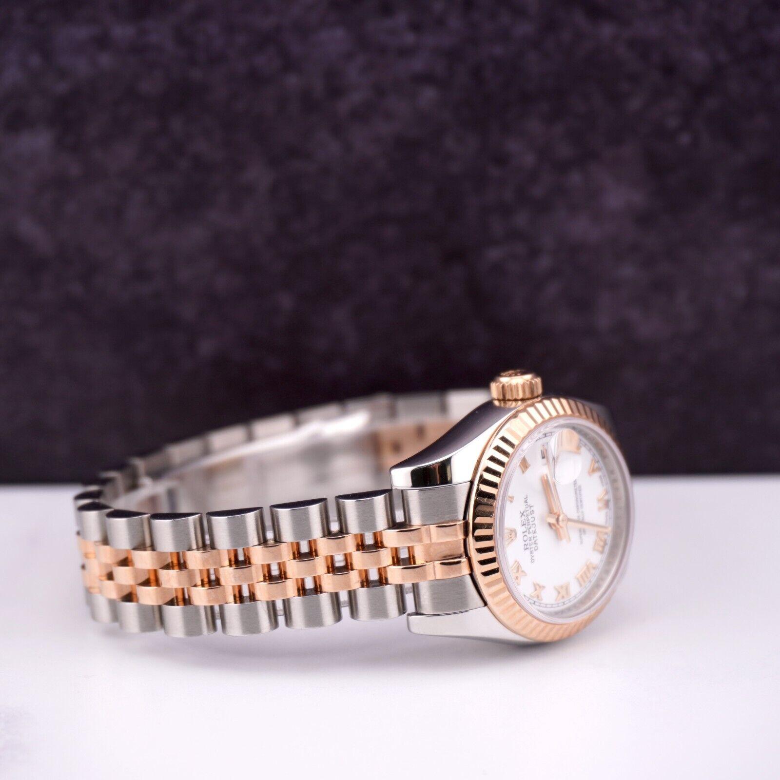 Rolex Datejust 26mm 18k Rose Gold & Steel Fluted Jubilee White Dial Watch 179171 In Excellent Condition For Sale In Pleasanton, CA
