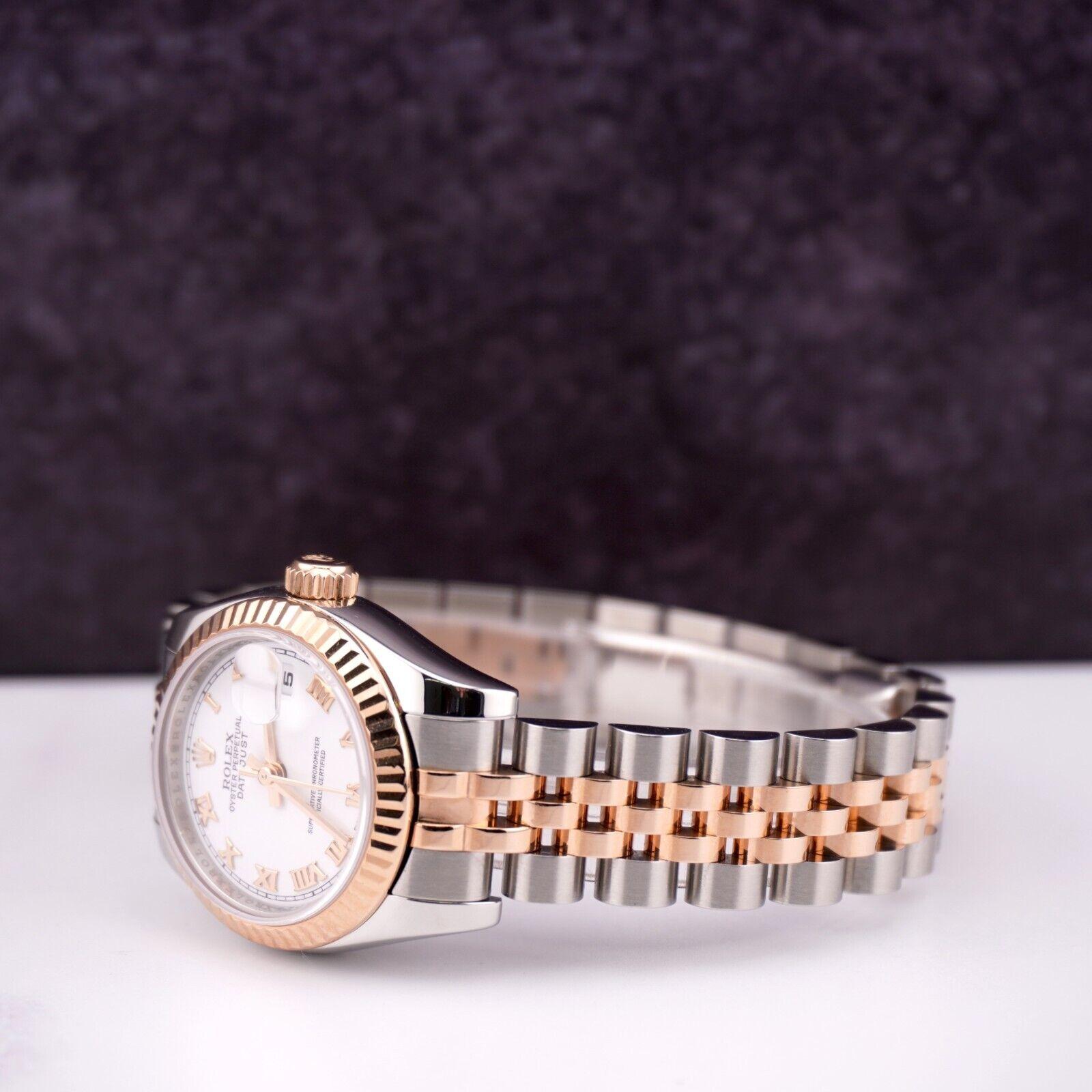 Women's or Men's Rolex Datejust 26mm 18k Rose Gold & Steel Fluted Jubilee White Dial Watch 179171 For Sale