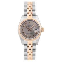 Rolex Datejust 18k Rose Gold Steel Gray Roman Dial Ladies Watch 179161