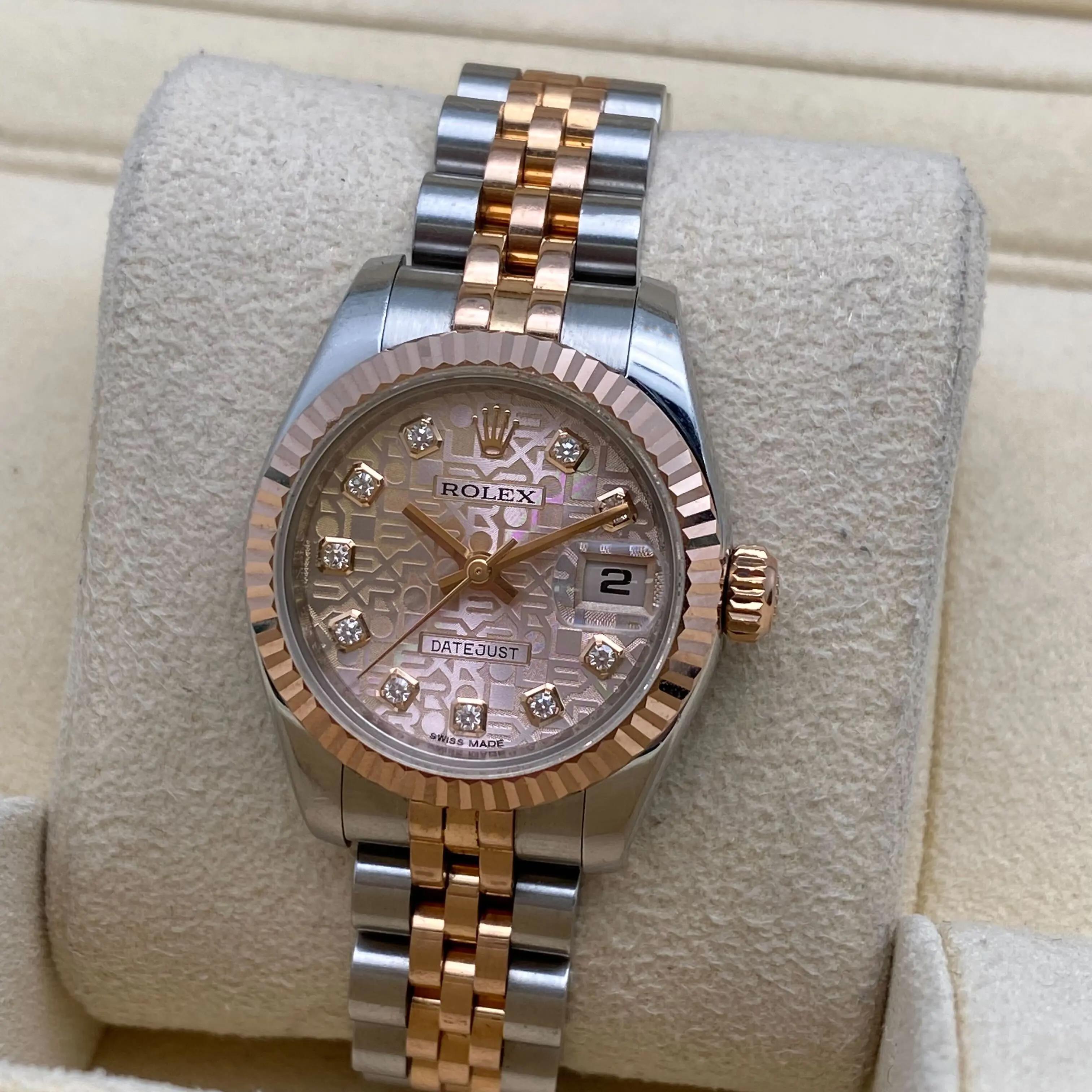 Reloj Rolex Datejust 26mm 18k Rose Gold Steel Jubilee Diamond Dial 179171 en Excelente estado para la venta en New York, NY