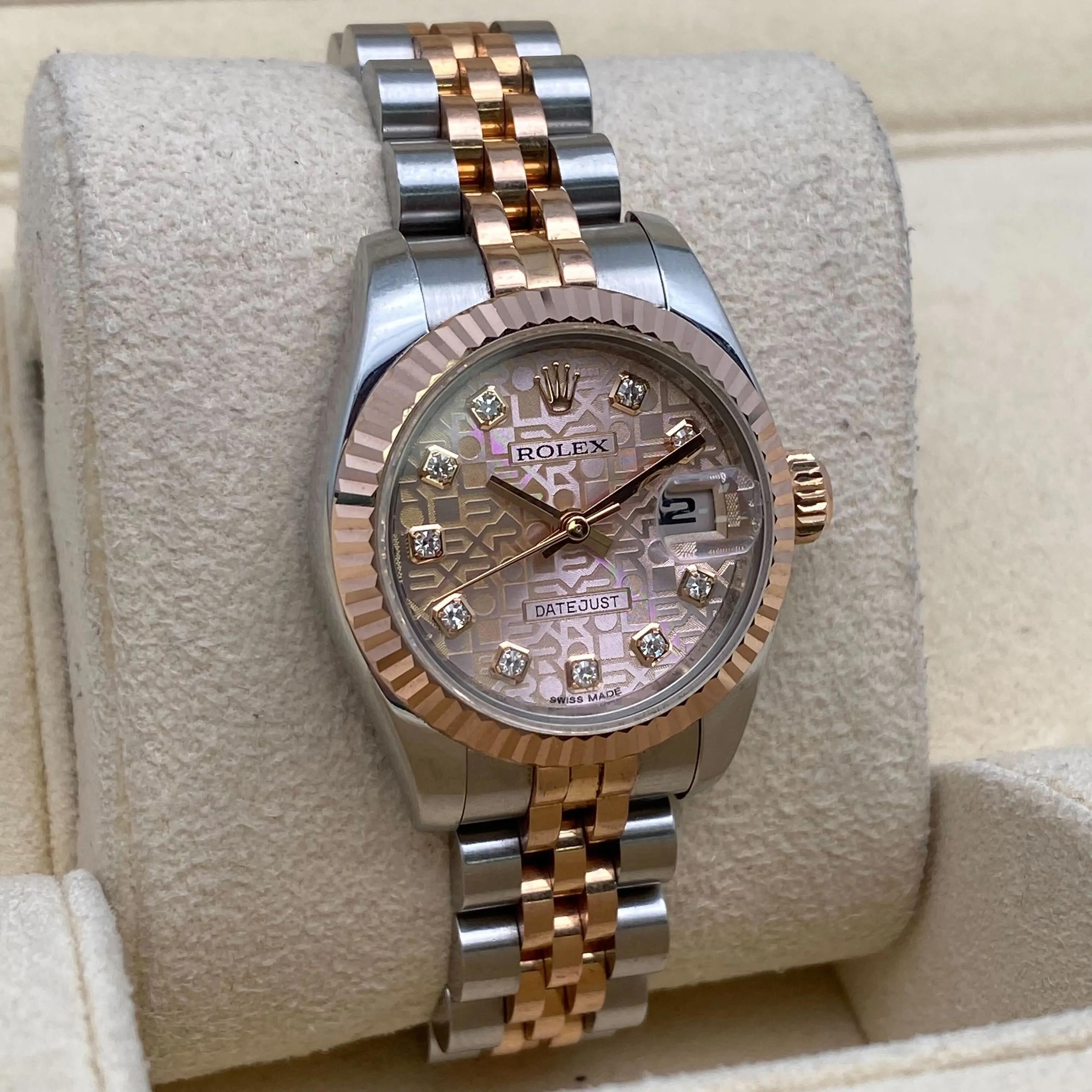 De las mujeres Reloj Rolex Datejust 26mm 18k Rose Gold Steel Jubilee Diamond Dial 179171 en venta