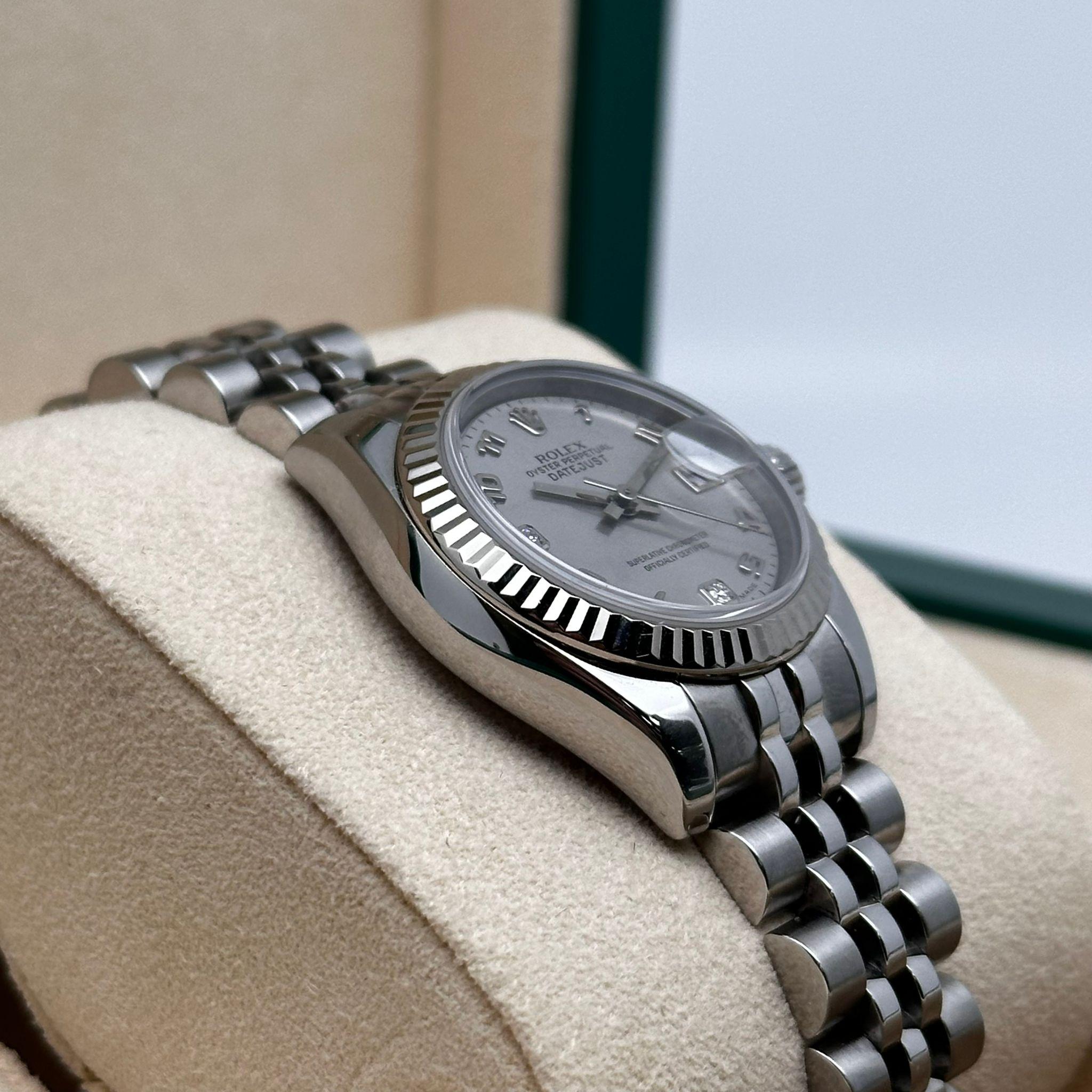 Rolex Datejust 26mm 18K White Gold Steel MOP Diamond Gray Dial Watch 179174 1