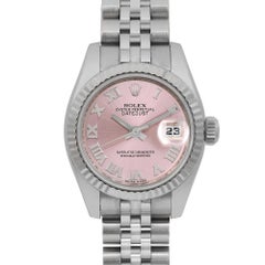 Rolex Datejust 26mm 18K White Gold Steel Pink Roman Dial Watch 179174