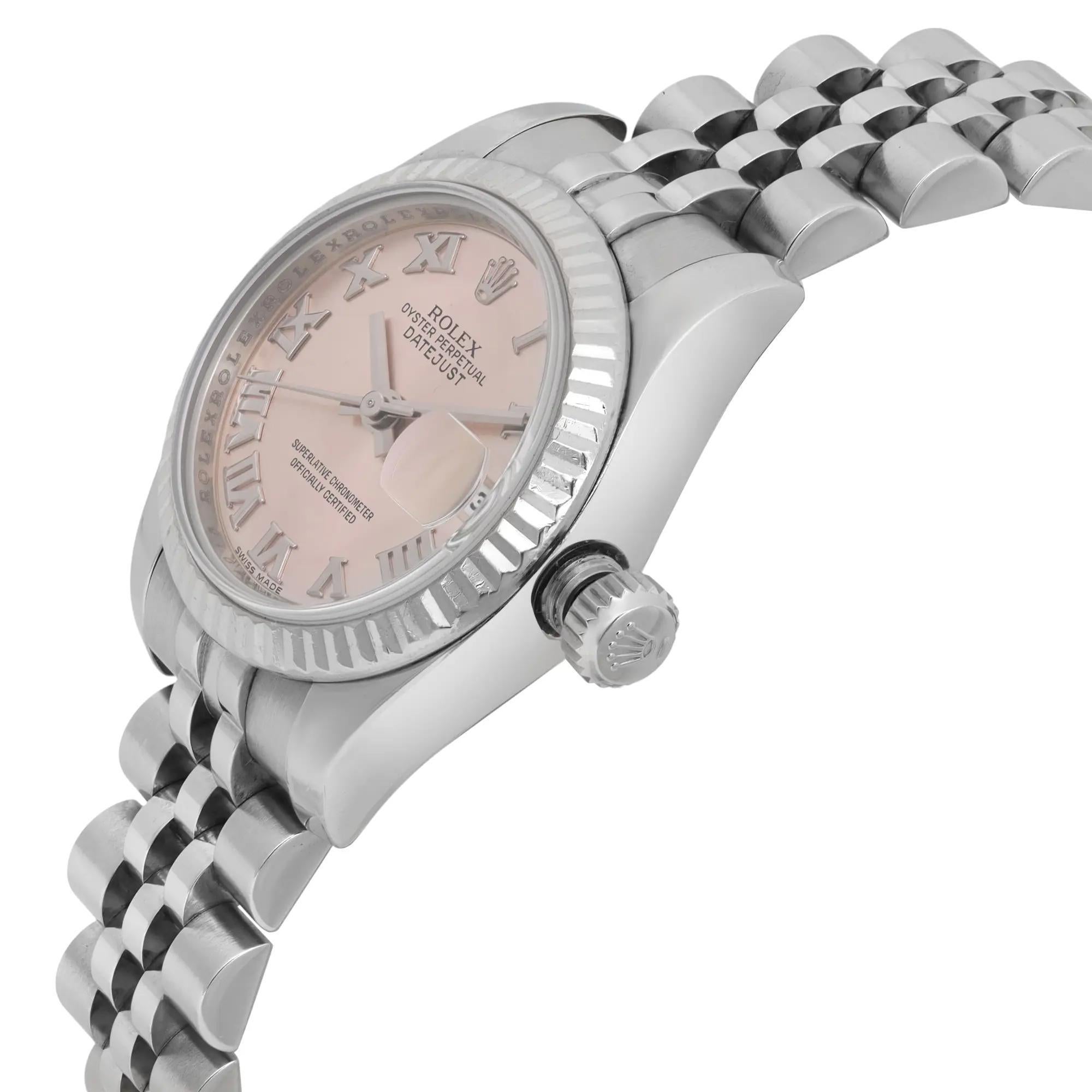 Reloj Rolex Datejust 26mm Oro Blanco 18K Acero Esfera Romana Rosa 179174 en Excelente estado para la venta en New York, NY