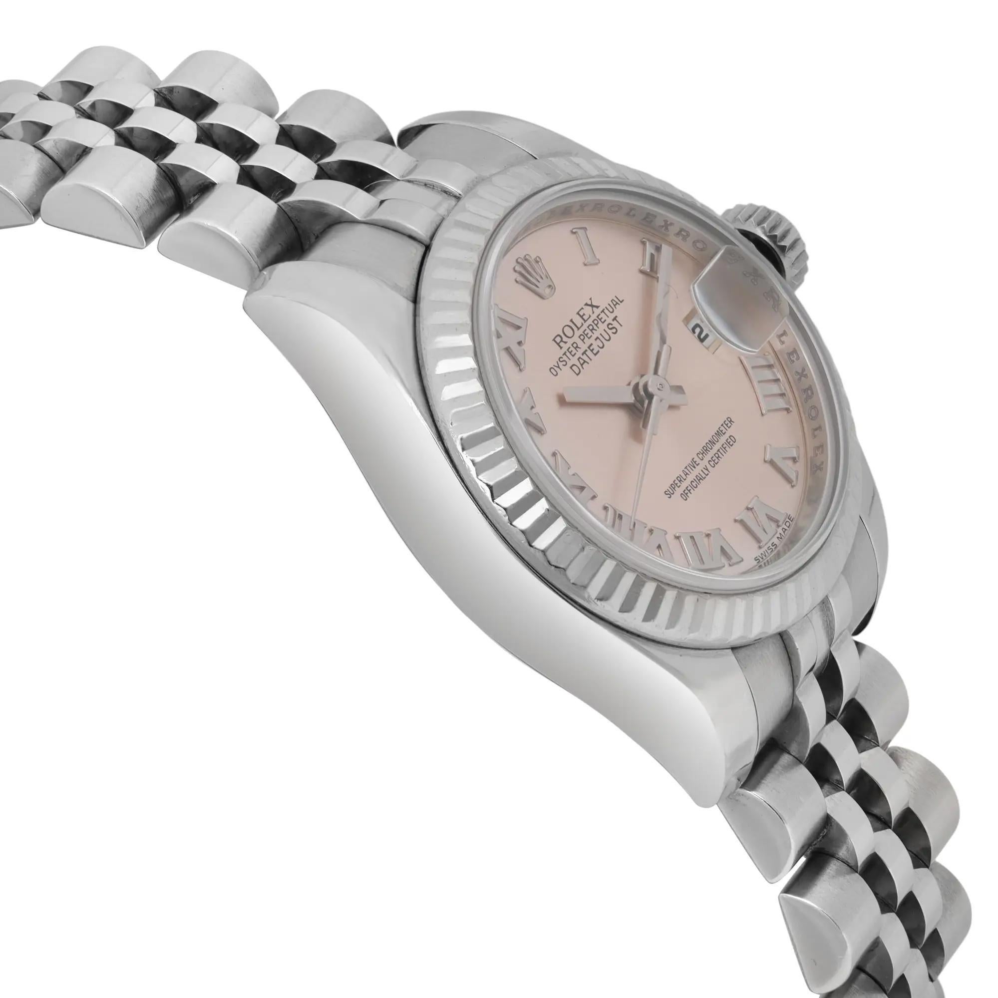 De las mujeres Reloj Rolex Datejust 26mm Oro Blanco 18K Acero Esfera Romana Rosa 179174 en venta