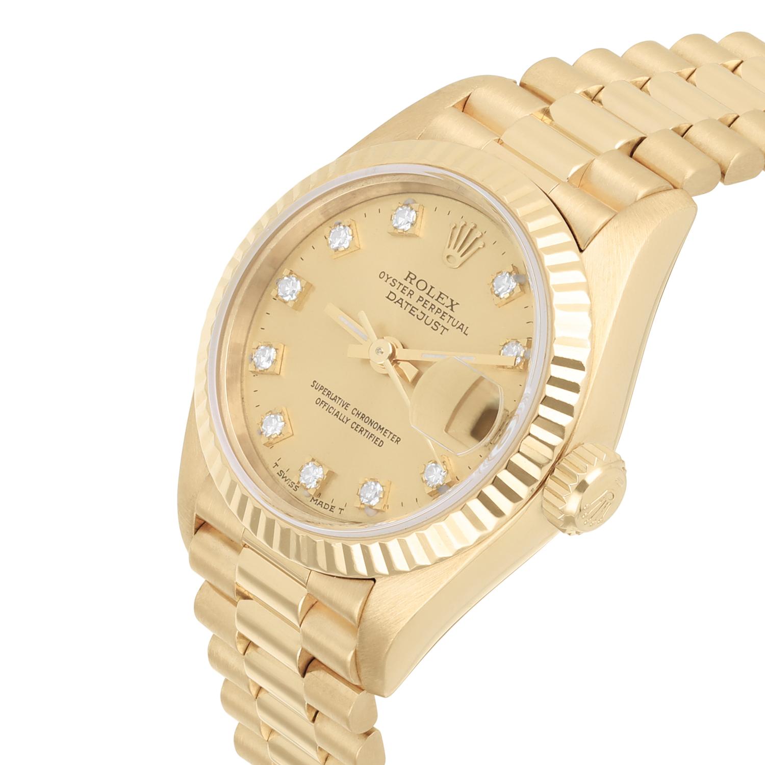 Modern Rolex Datejust 26mm 18K Yellow Gold Champagne Dial Ladies Watch 69178 Complete