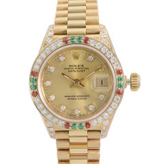 Rolex Datejust 18k Yellow Gold Custom Diamond Bezel Ladies Watch 69178