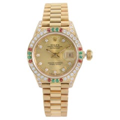 Rolex Datejust 18k Yellow Gold Custom Diamond Bezel Ladies Watch 69178