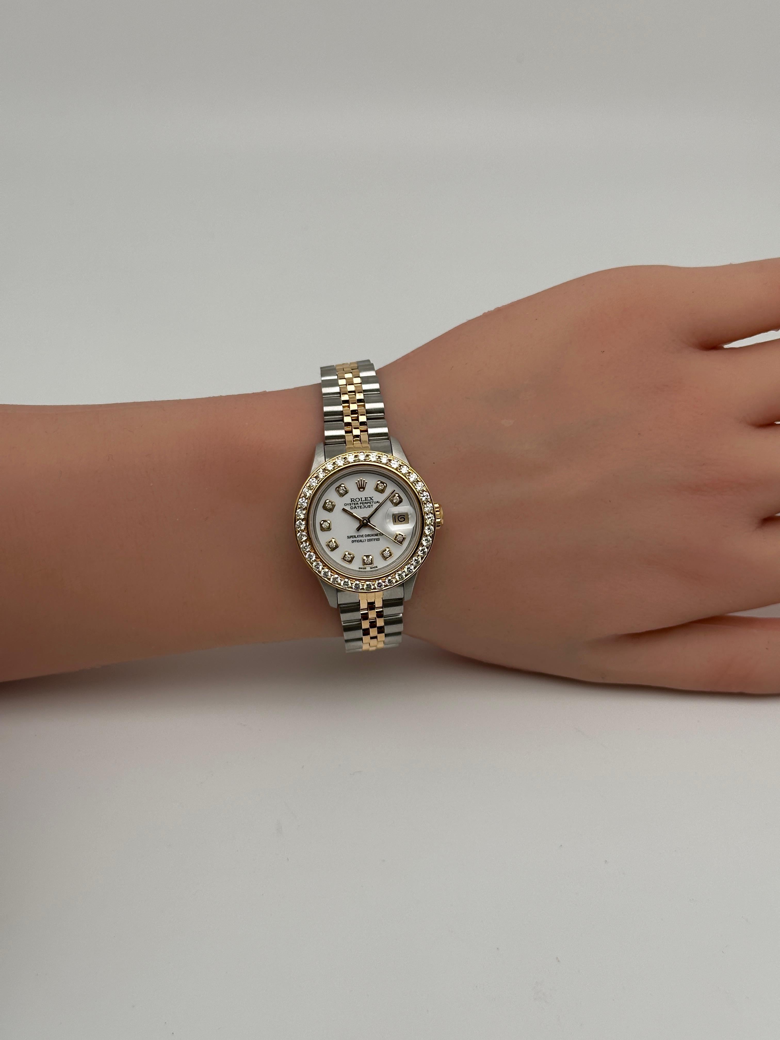 Rolex Datejust 26mm 18k Yellow Gold Custom Diamond Dial Bezel Ladies Watch 69173 In Excellent Condition In New York, NY
