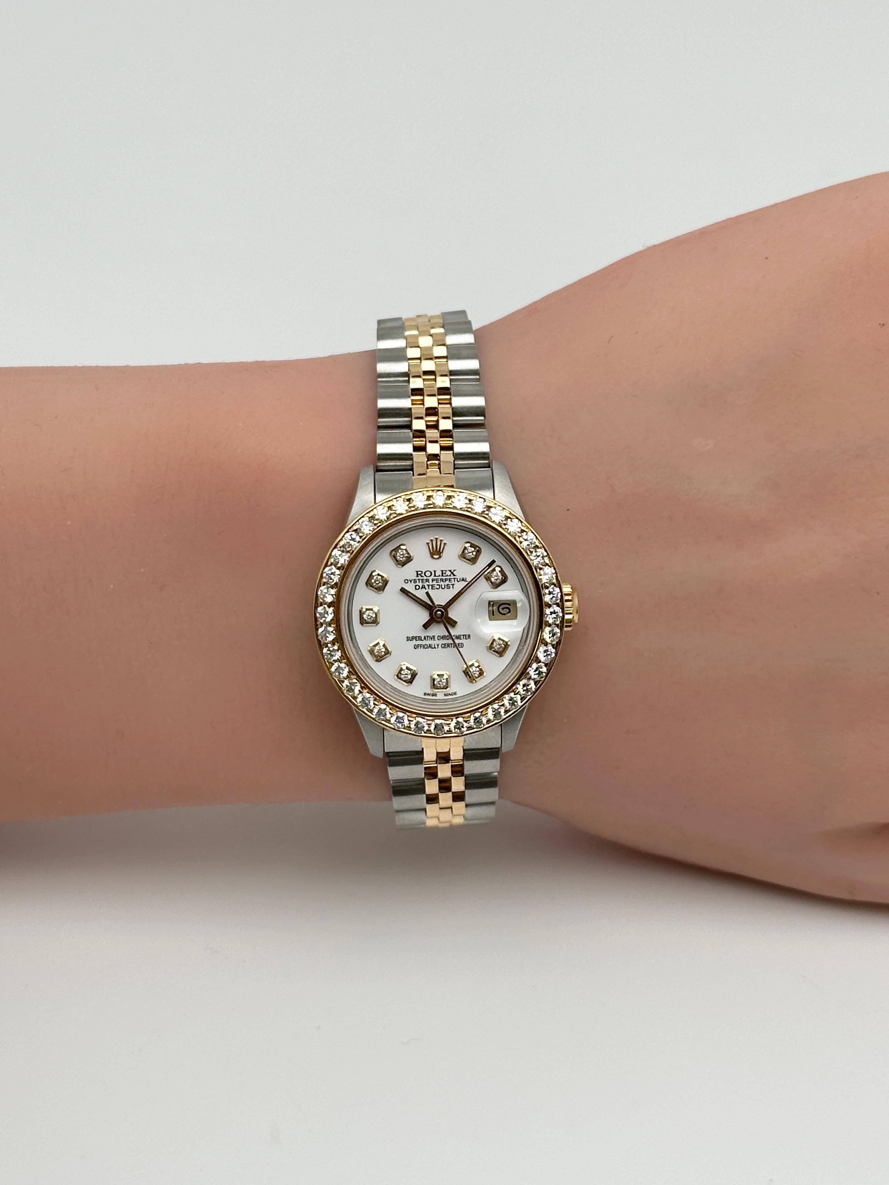 Women's Rolex Datejust 26mm 18k Yellow Gold Custom Diamond Dial Bezel Ladies Watch 69173