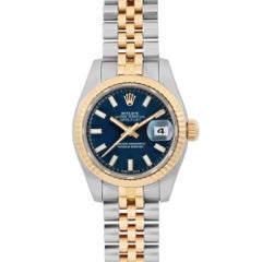 Rolex Datejust 26mm 18k Yellow Gold Steel Blue Dial Automatic Watch 179173