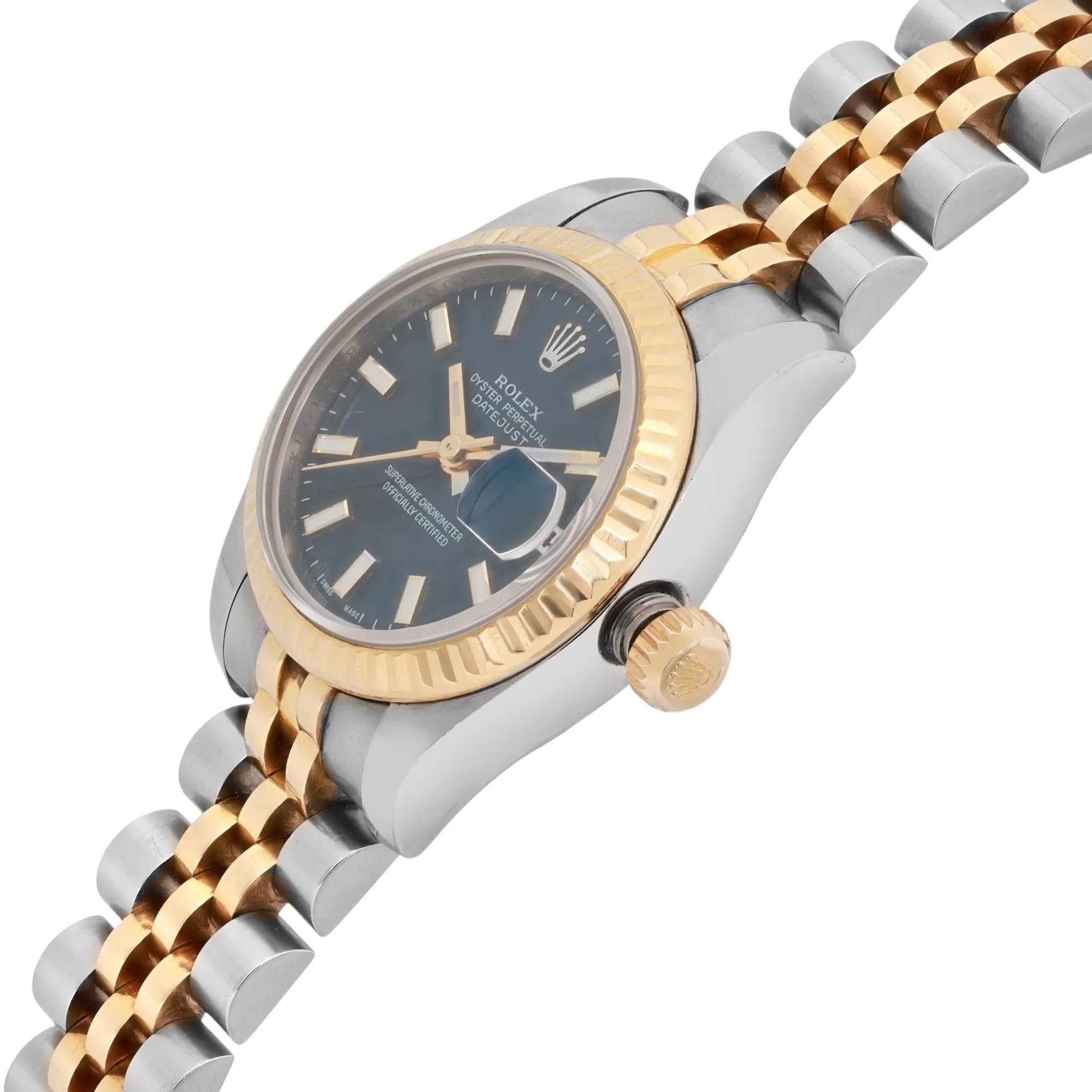 Rolex Datejust 26mm Or jaune 18k Acier Cadran bleu Montre automatique 179173 Excellent état - En vente à New York, NY