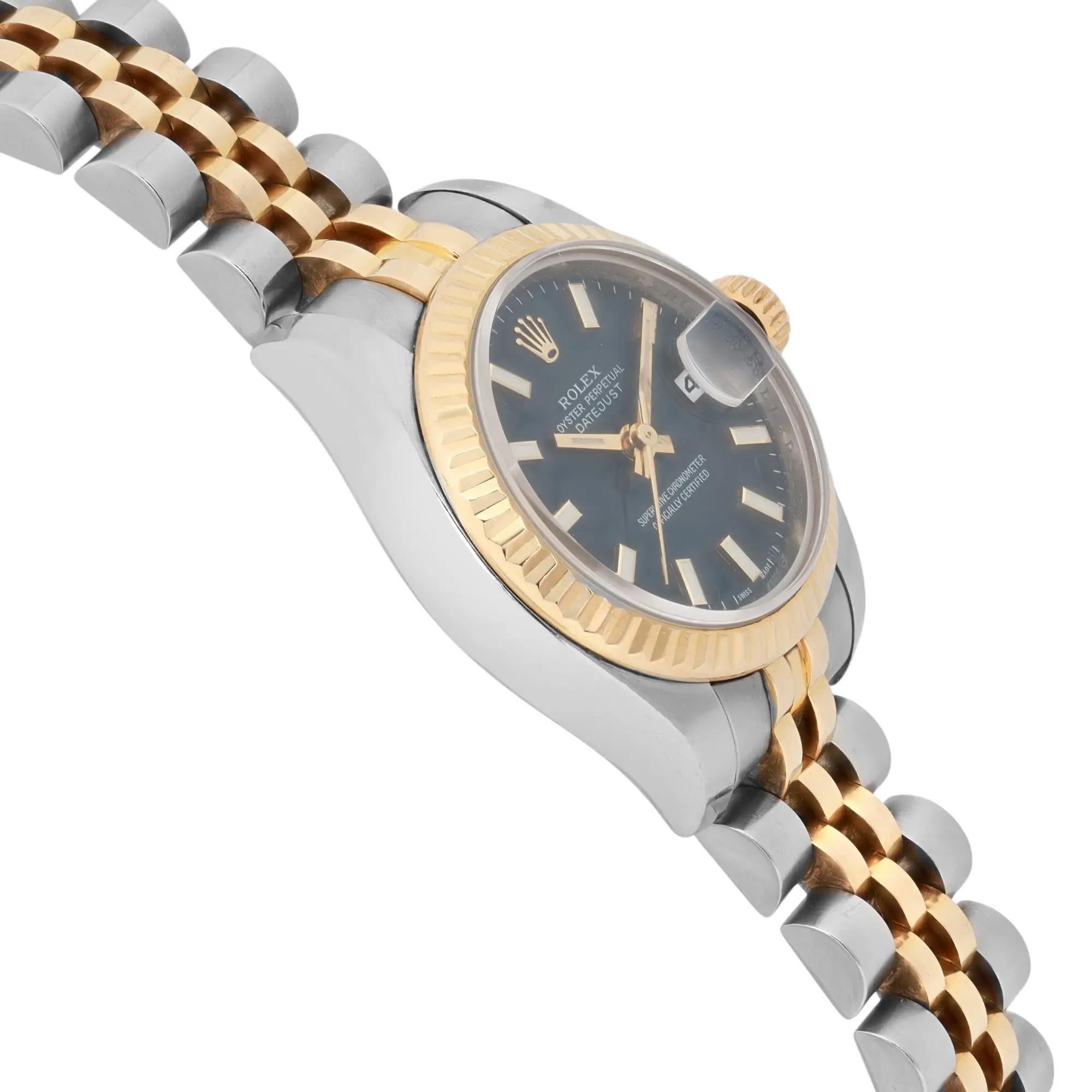 Rolex Datejust 26mm Or jaune 18k Acier Cadran bleu Montre automatique 179173 Pour femmes en vente