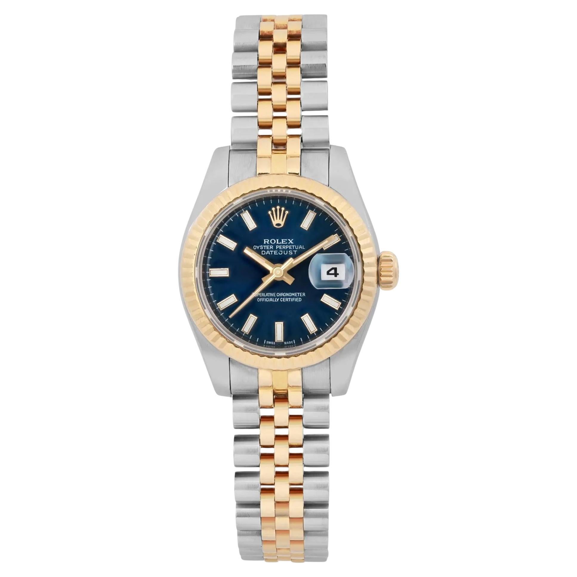 Rolex Datejust 26mm 18k Yellow Gold Steel Blue Dial Automatic Watch 179173