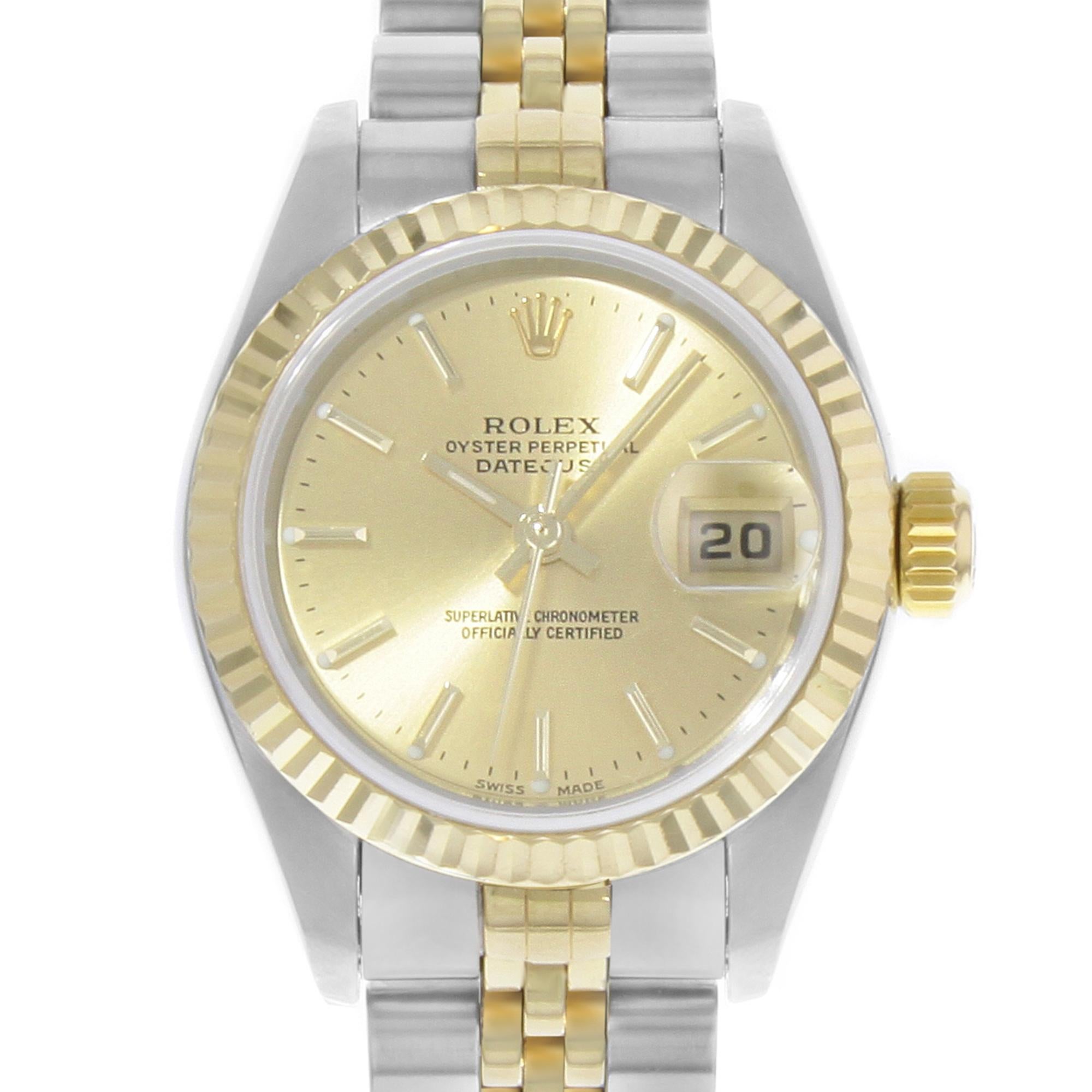 Women's Rolex Datejust 26mm 18K Yellow Gold Steel Champagne Dial Automatic Watch 79173 For Sale