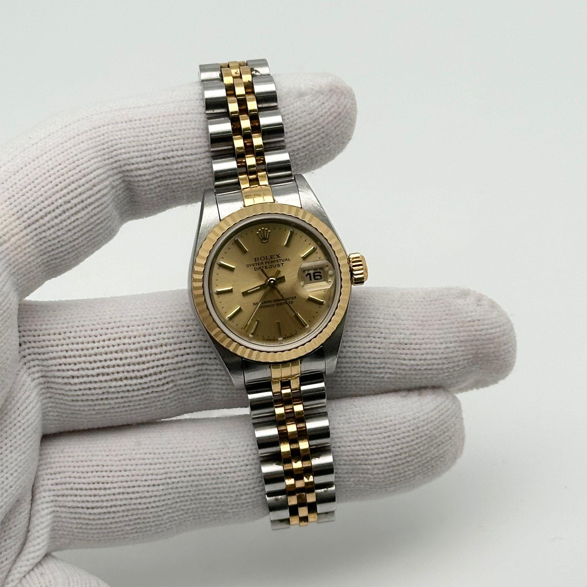 Rolex Datejust 26mm 18K Yellow Gold Steel Champagne Dial Automatic Watch 79173 For Sale 2