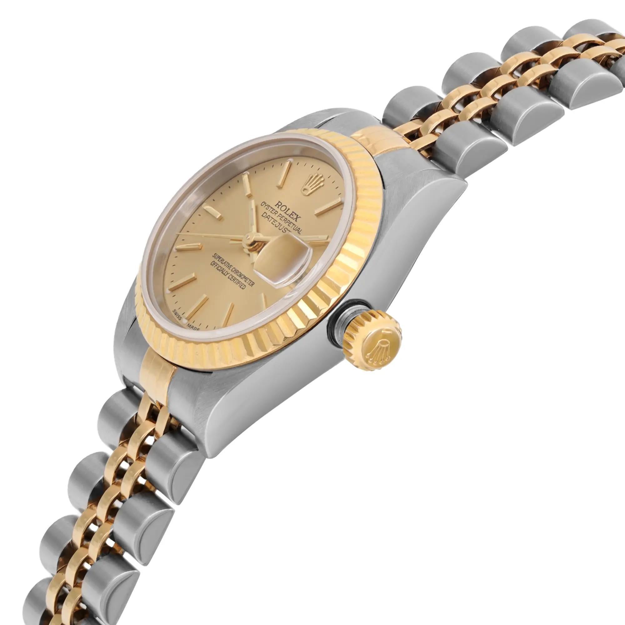 Rolex Datejust 26mm 18K Yellow Gold Steel Champagne Dial Automatic Watch 79173 For Sale 3