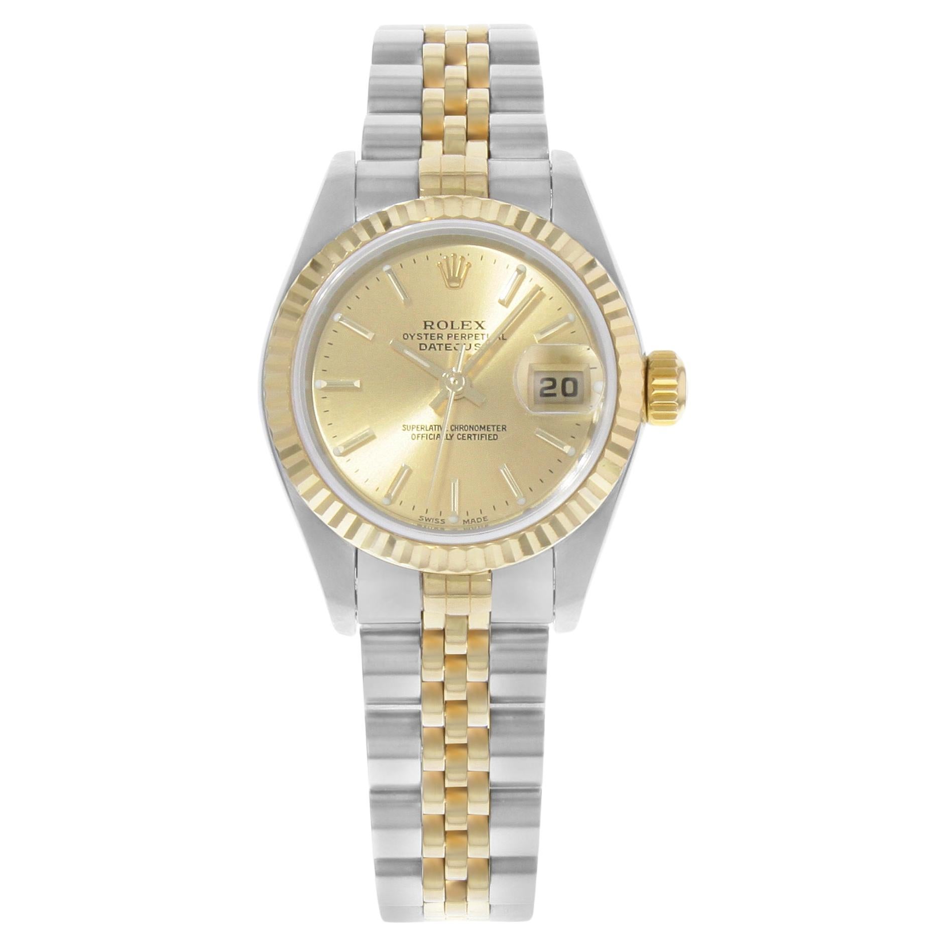 Rolex Datejust 26mm 18K Yellow Gold Steel Champagne Dial Automatic Watch 79173