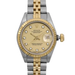 Rolex Datejust 26mm 18k Gold Steel Diamond Dial Ladies Watch 69173 Box/Paper