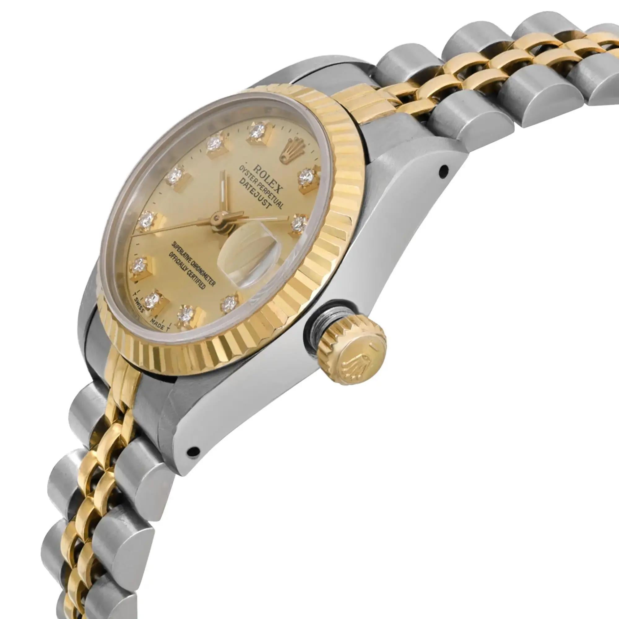 Rolex Datejust 26mm 18k Yellow Gold Steel Diamond Dial Ladies Watch 69173 In condizioni buone in vendita a New York, NY