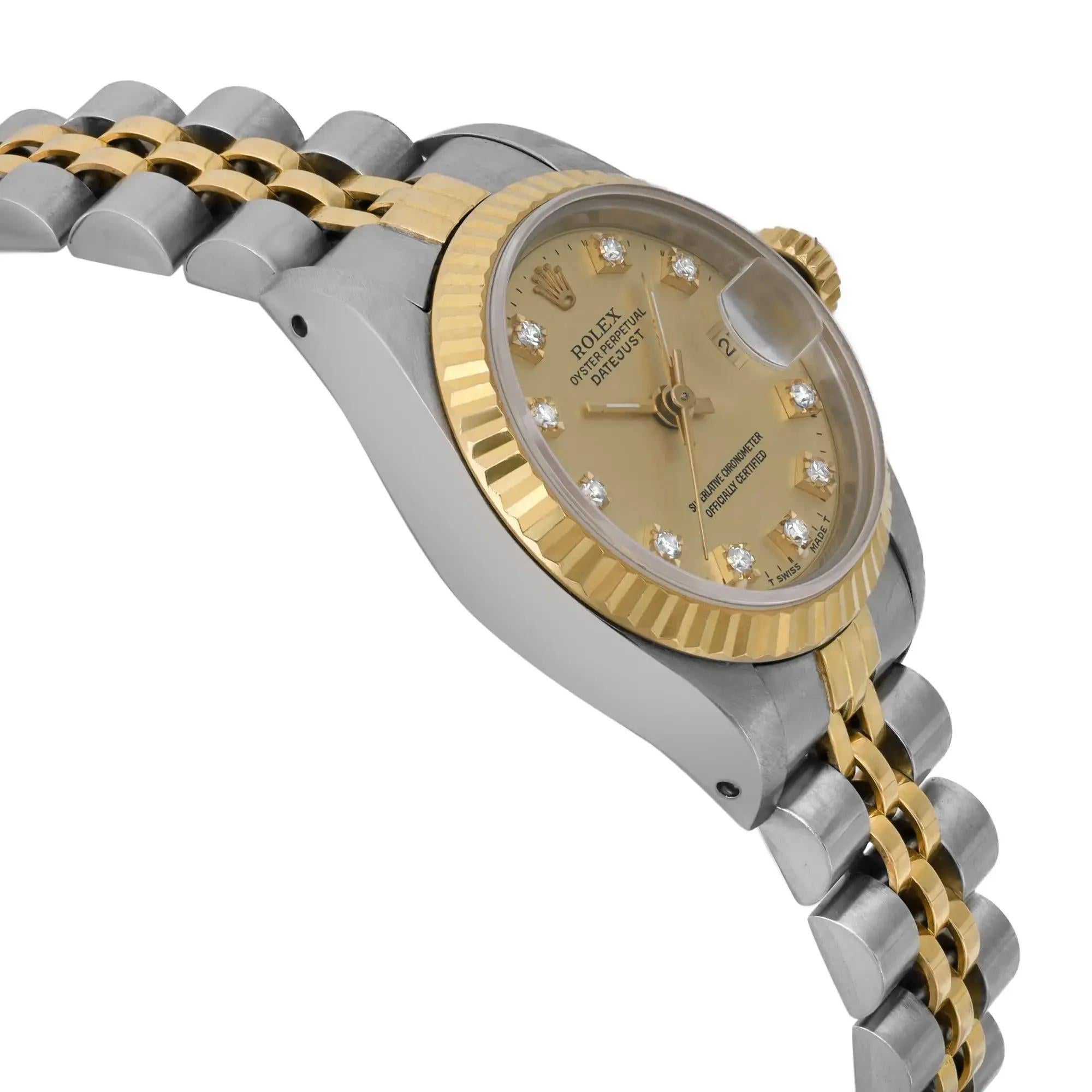 Donna Rolex Datejust 26mm 18k Yellow Gold Steel Diamond Dial Ladies Watch 69173 in vendita