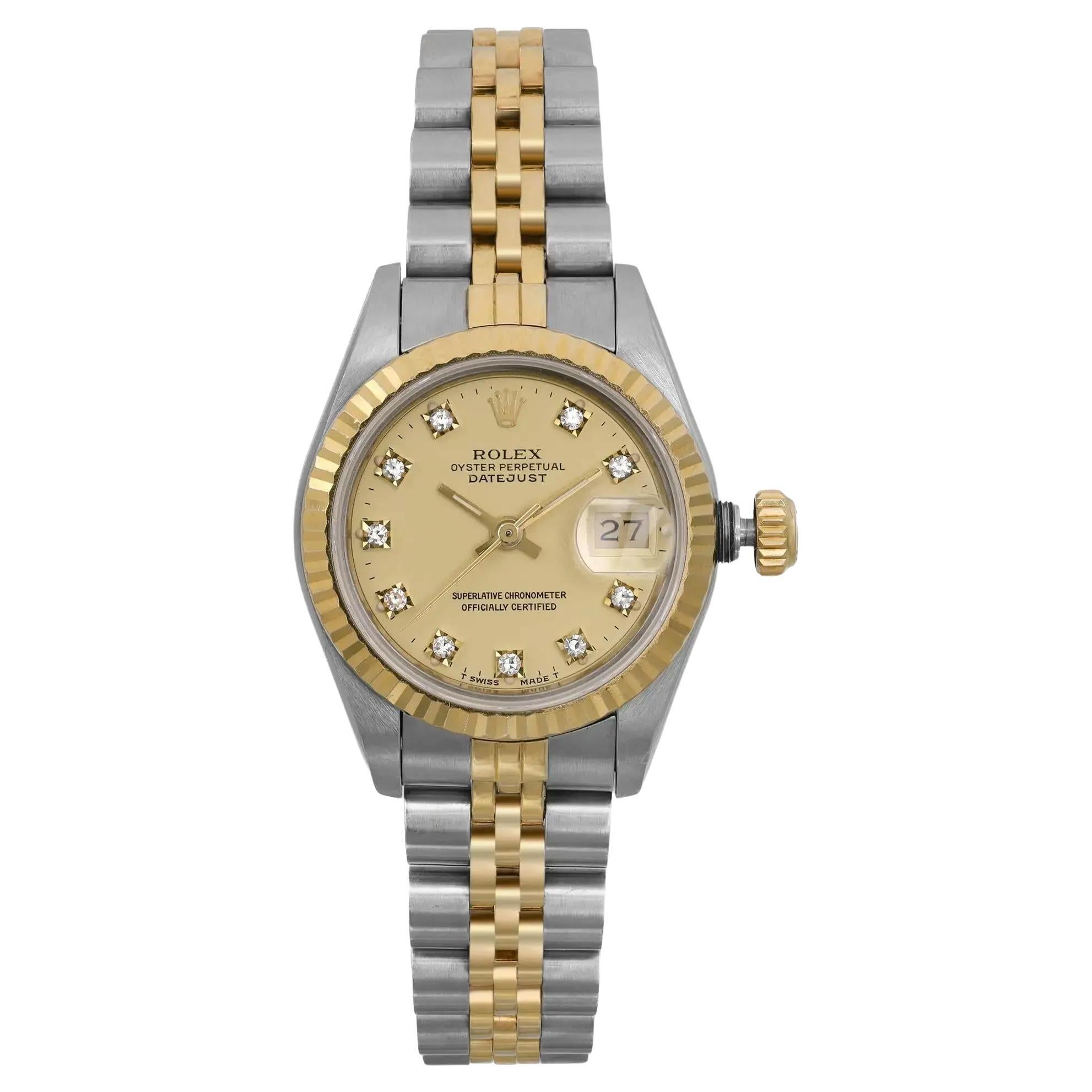 Rolex Datejust 26mm 18k Yellow Gold Steel Diamond Dial Ladies Watch 69173