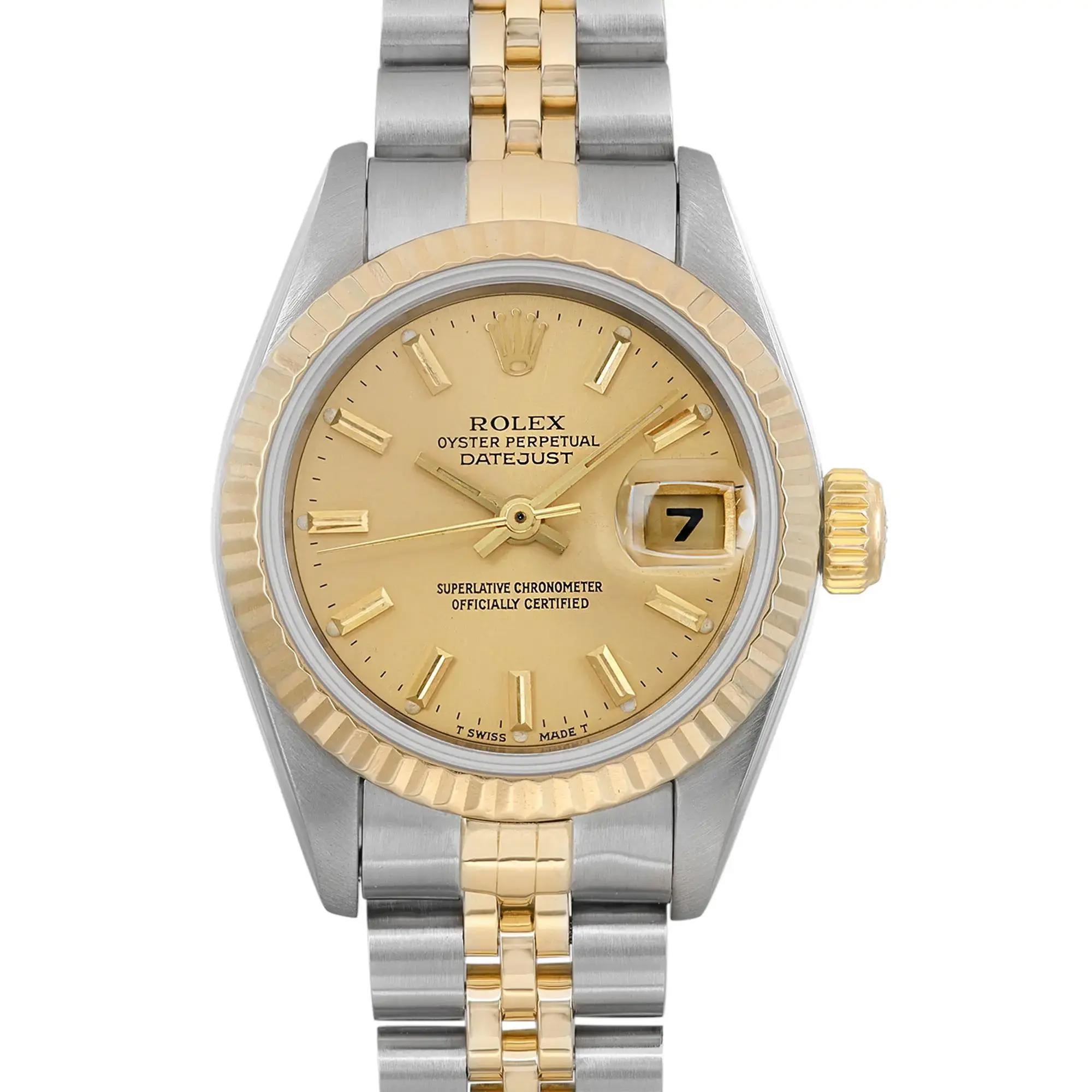 Pre-owned. Good condition. This watch was produced in 1994. The watch shows minor signs of wear. No original box and paper.

Brand & Model Details:
Brand: Rolex
Model: Datejust 69173
Model Number: 69173
Type: Wristwatch
Department: Women
Style: