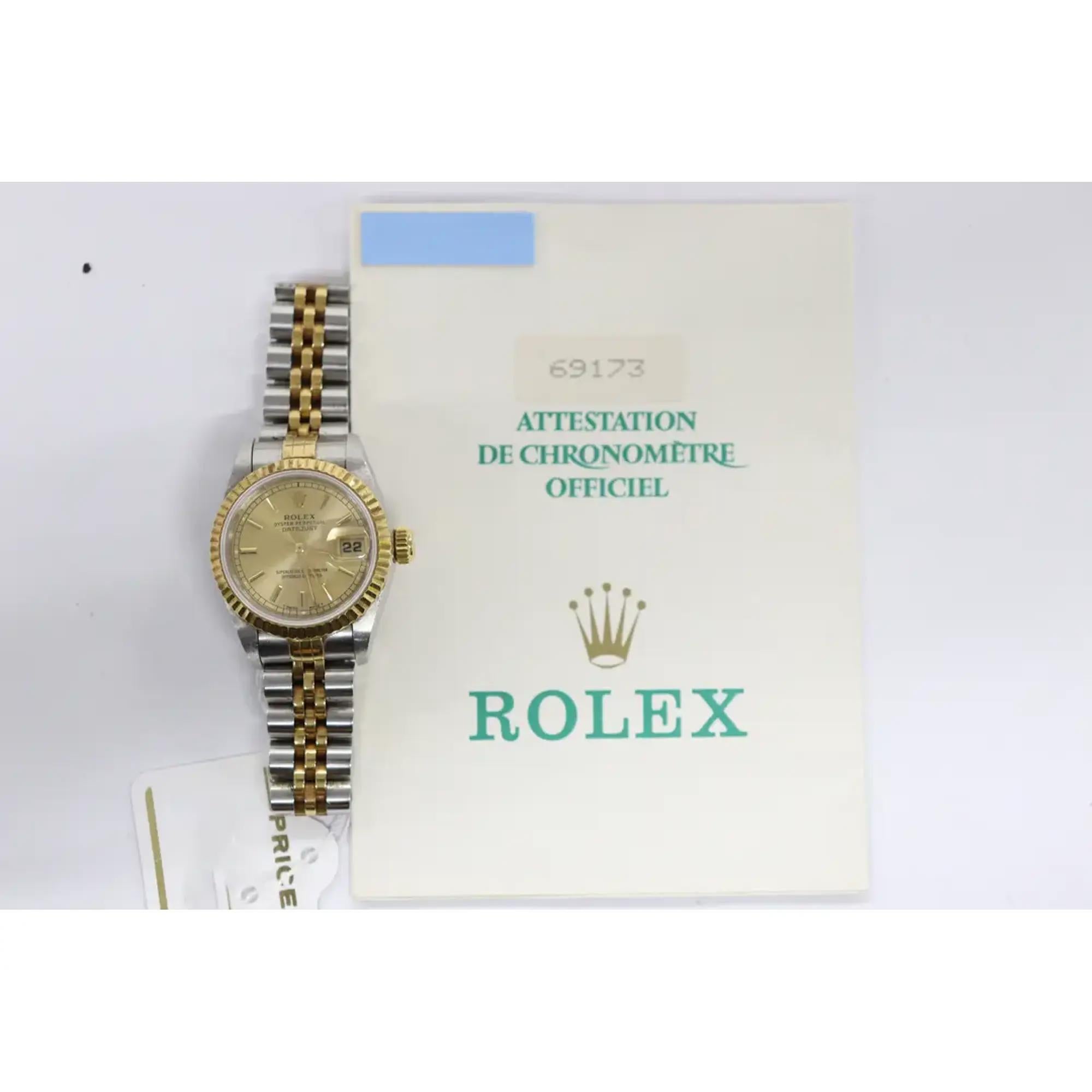Reloj Rolex Datejust 26mm Oro Amarillo 18K Acero Sin Agujeros Esfera Champán 69173 3