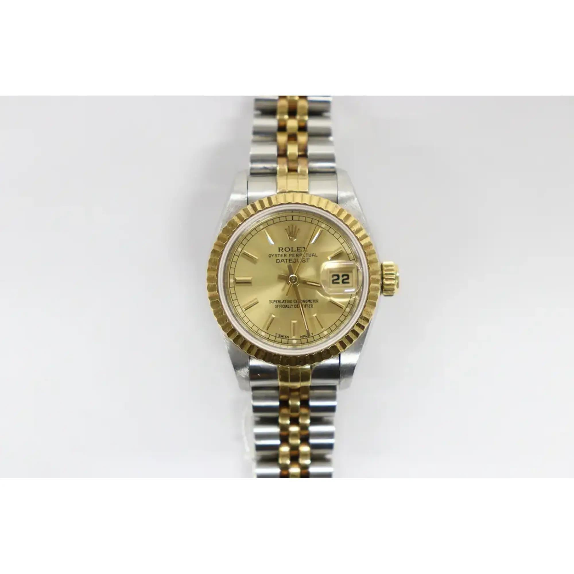 Reloj Rolex Datejust 26mm Oro Amarillo 18K Acero Sin Agujeros Esfera Champán 69173 4