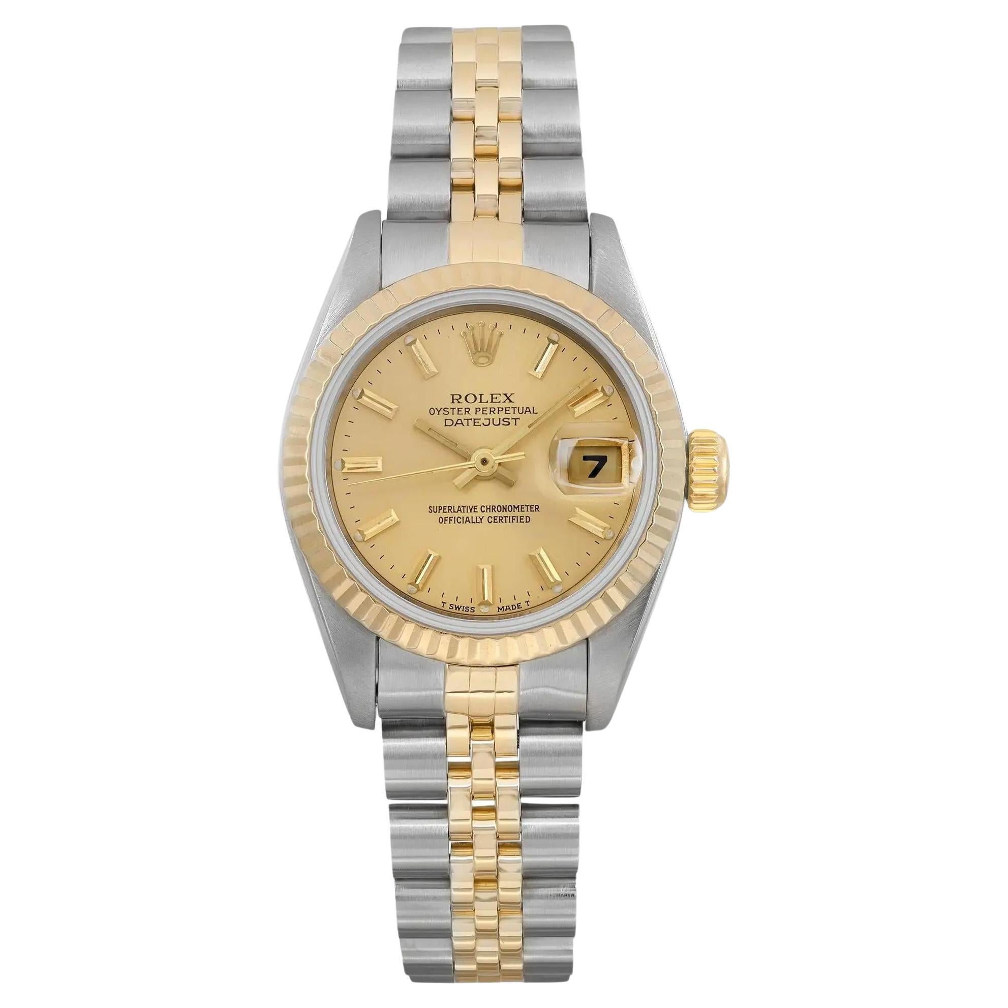 Rolex Datejust 26mm 18K Yellow Gold Steel No Holes Champagne Dial Watch 69173 For Sale