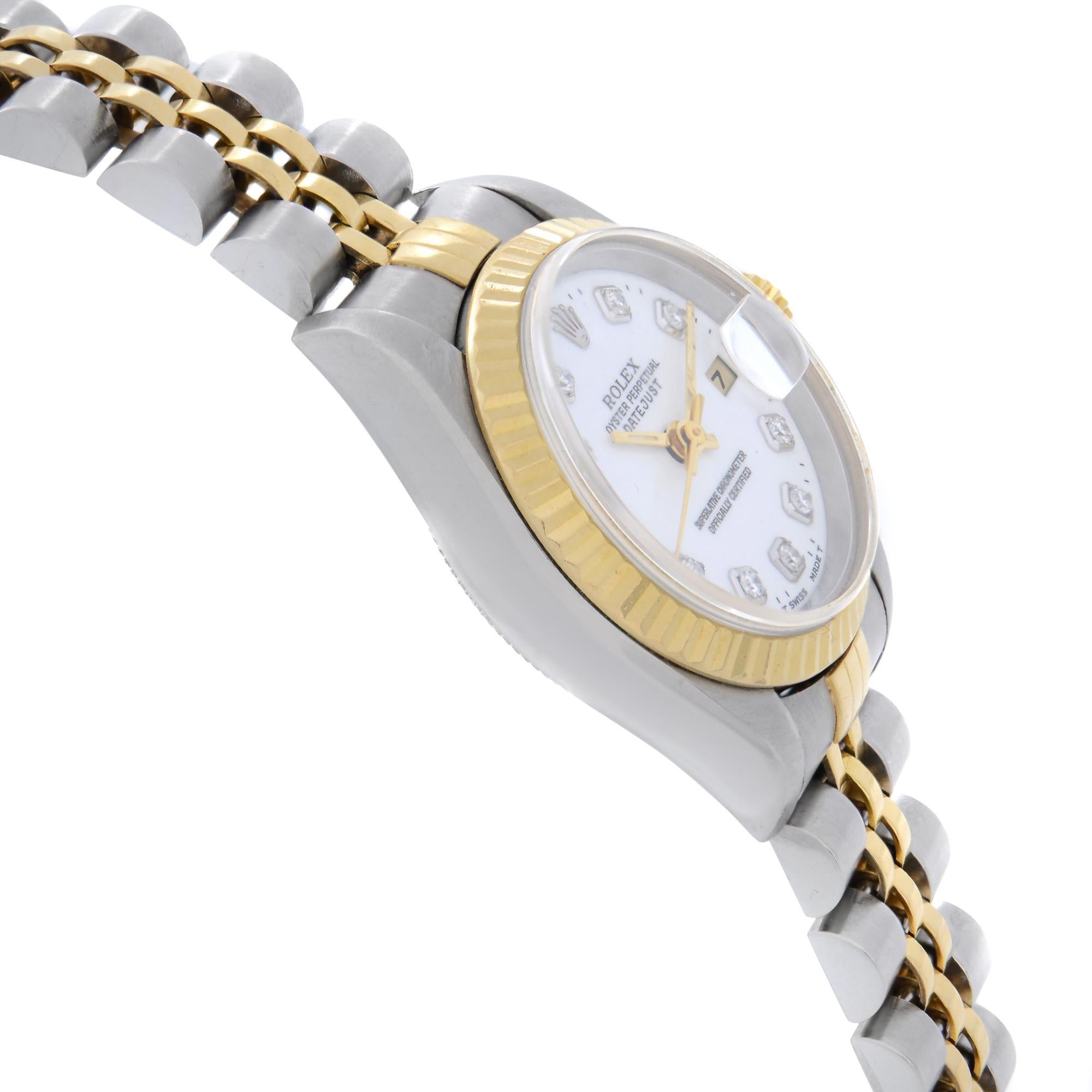 Women's Rolex Datejust 18K Yellow Gold Steel White Diamond Dial Ladies Watch 69173